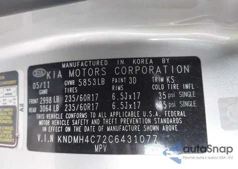 2012 Kia Sedona Ex from USA, damaged, VIN KNDMH4C72C6431077